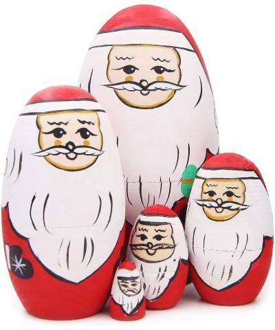 Set of 5 Egg Shape Cute Santa Claus Russian Nesting Dolls Handmade Wooden Matryoshka Crafts Dolls for Kids Toy Children Chris...