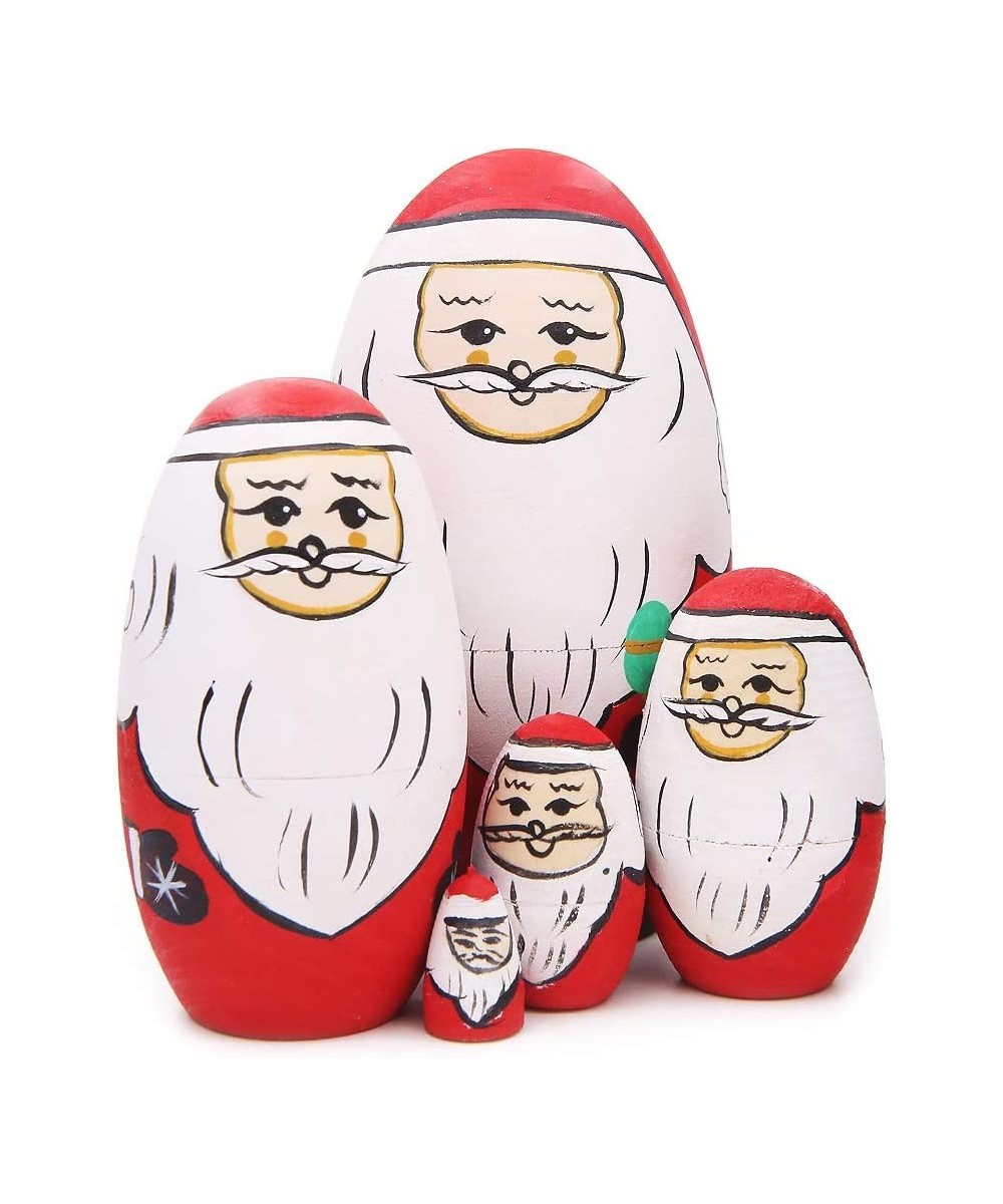 Set of 5 Egg Shape Cute Santa Claus Russian Nesting Dolls Handmade Wooden Matryoshka Crafts Dolls for Kids Toy Children Chris...