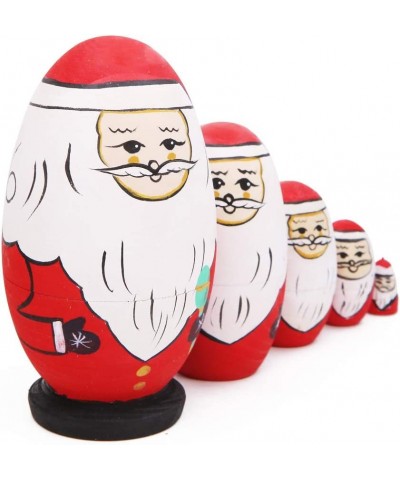 Set of 5 Egg Shape Cute Santa Claus Russian Nesting Dolls Handmade Wooden Matryoshka Crafts Dolls for Kids Toy Children Chris...