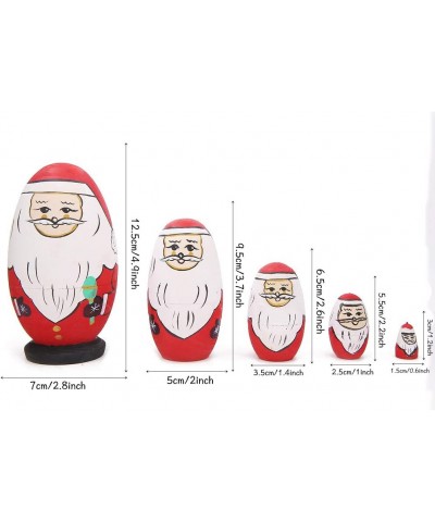 Set of 5 Egg Shape Cute Santa Claus Russian Nesting Dolls Handmade Wooden Matryoshka Crafts Dolls for Kids Toy Children Chris...