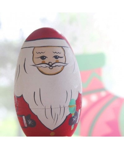 Set of 5 Egg Shape Cute Santa Claus Russian Nesting Dolls Handmade Wooden Matryoshka Crafts Dolls for Kids Toy Children Chris...