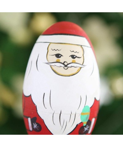 Set of 5 Egg Shape Cute Santa Claus Russian Nesting Dolls Handmade Wooden Matryoshka Crafts Dolls for Kids Toy Children Chris...