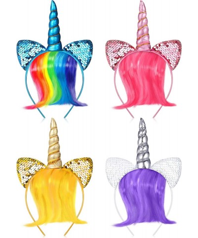 Unicorn Headband 4 Pieces Halloween Unicorn Horns Headbands Unicorn Party Headbands for Kids Birthday Rainbow Headband Unicor...