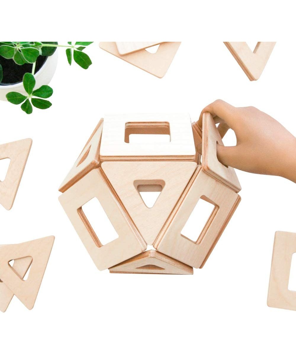 Wooden Magnetic Tiles by Big Future Toys - 32 Pc Set Natural Birch| Montessori Toys | Sensory Toys | Wooden Magnetic Blocks |...