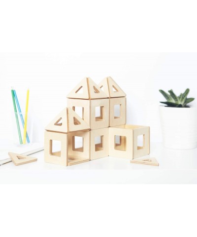 Wooden Magnetic Tiles by Big Future Toys - 32 Pc Set Natural Birch| Montessori Toys | Sensory Toys | Wooden Magnetic Blocks |...