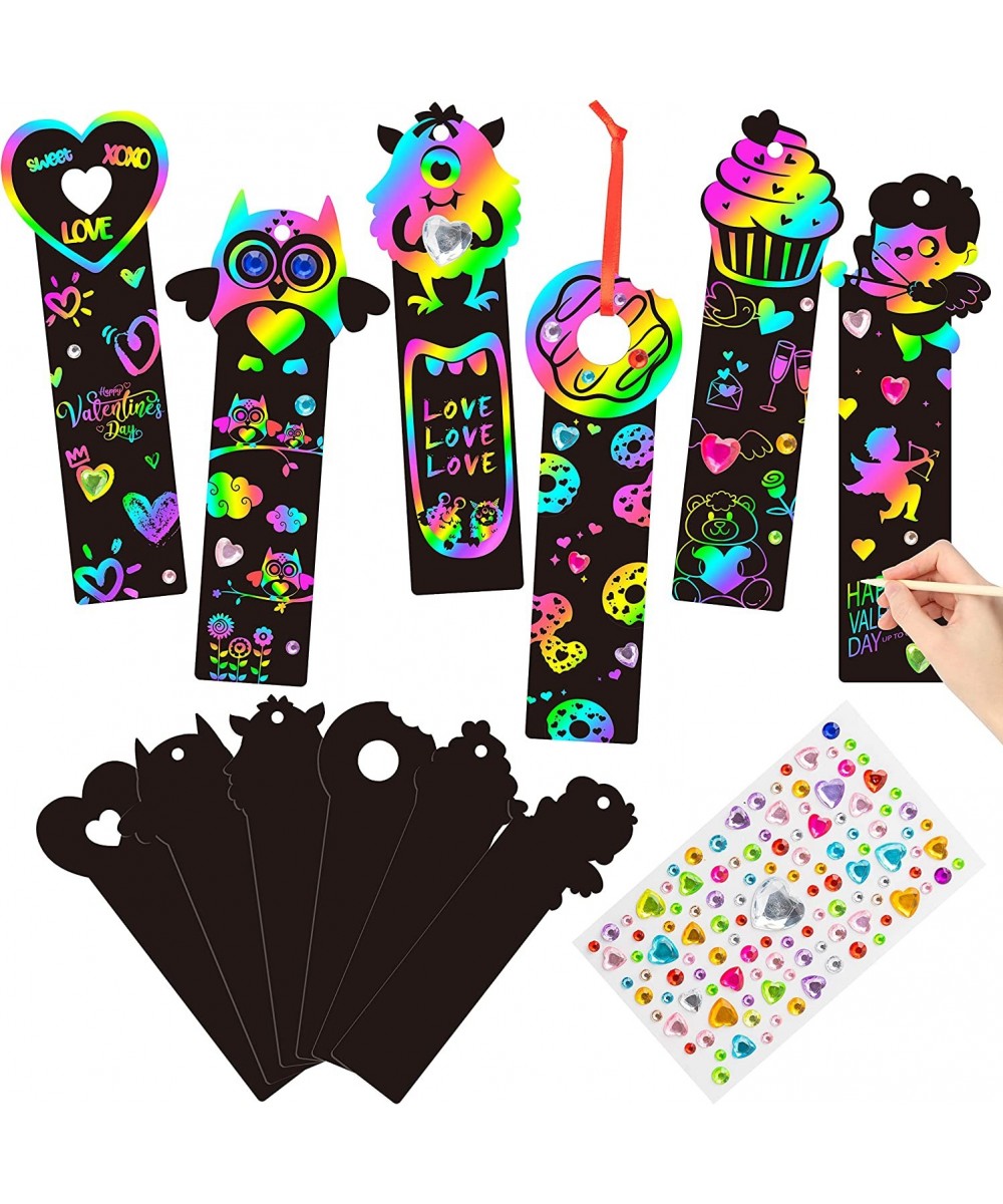 60Pcs Magic Scratch Rainbow Bookmarks Making Kit for Kids Birthday Party Game DIY Scratch Color Bookmark with Sticker and Woo...