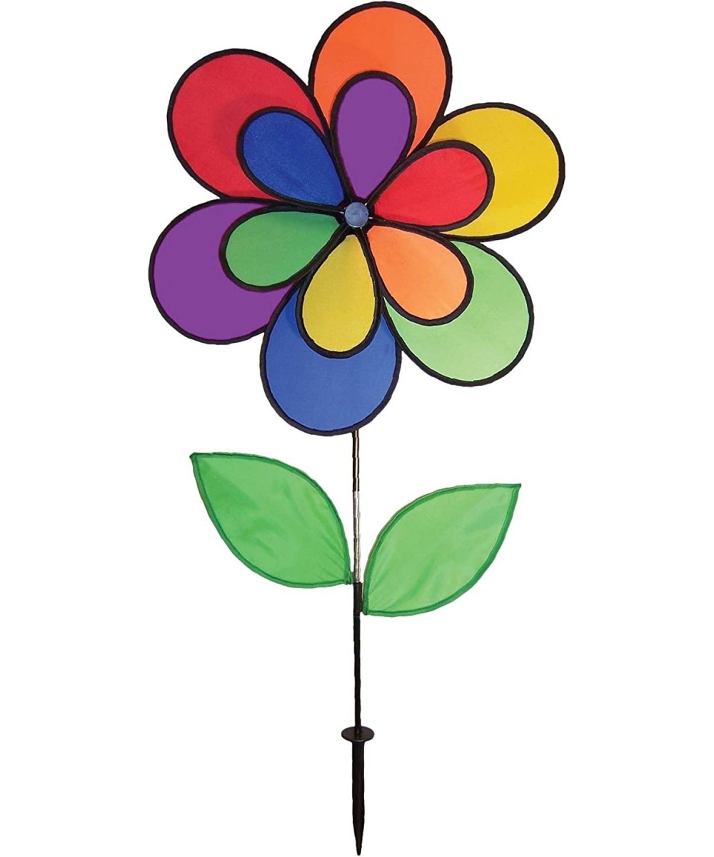 Double Wheel Rainbow Flower with Leaves - Ground Stake Included - Colorful Wind Spinner for Your Yard and Garden 2829 $31.43 ...