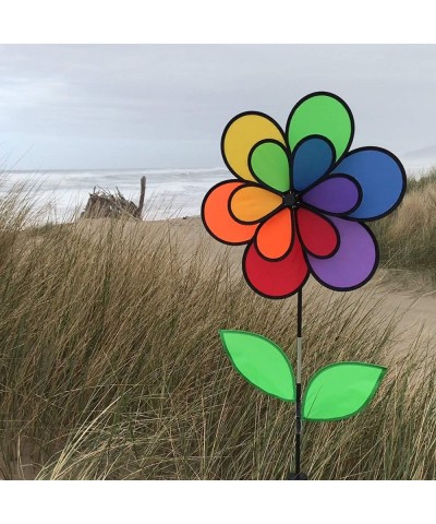 Double Wheel Rainbow Flower with Leaves - Ground Stake Included - Colorful Wind Spinner for Your Yard and Garden 2829 $31.43 ...