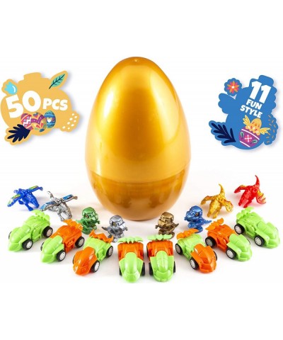 KIDPAR Jumbo Egg Toy Set Plastic Prefilled with 10 Pull-Back Vehicles & 40 Dinosaur Toys for Kids Toddlers Boys Basket Stuffe...