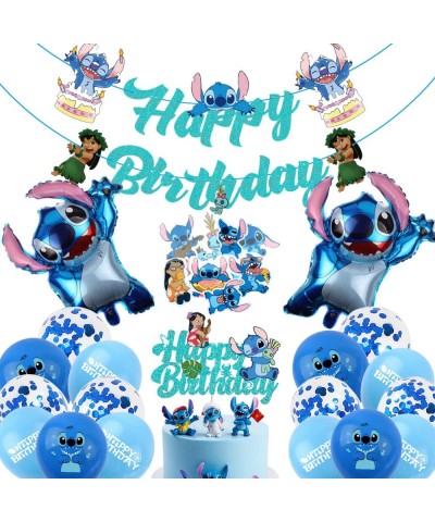 Blue Birthday Party Decorations - Include Banner Cake Topper Balloons Stickers for Kids Baby Shower Happy Birthday Party Supp...