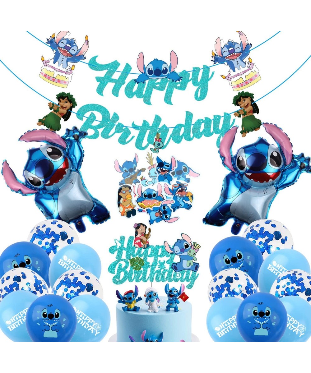 Blue Birthday Party Decorations - Include Banner Cake Topper Balloons Stickers for Kids Baby Shower Happy Birthday Party Supp...