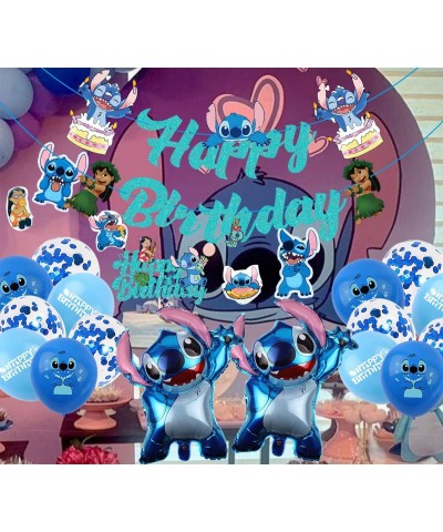 Blue Birthday Party Decorations - Include Banner Cake Topper Balloons Stickers for Kids Baby Shower Happy Birthday Party Supp...