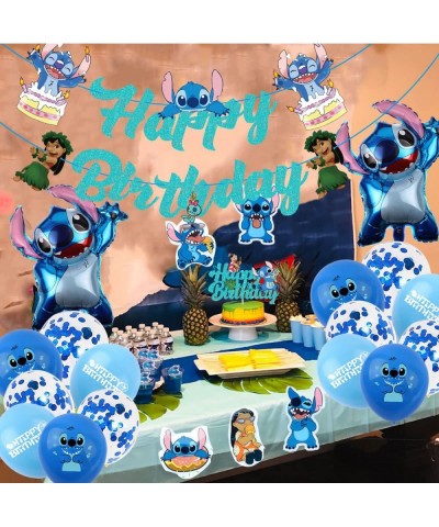 Blue Birthday Party Decorations - Include Banner Cake Topper Balloons Stickers for Kids Baby Shower Happy Birthday Party Supp...