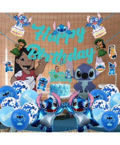 Blue Birthday Party Decorations - Include Banner Cake Topper Balloons Stickers for Kids Baby Shower Happy Birthday Party Supp...