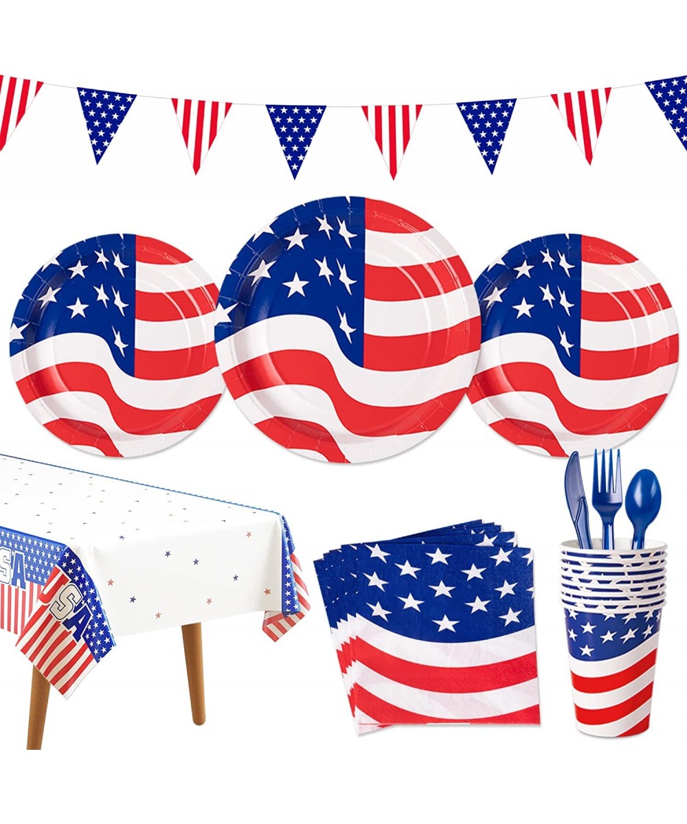 American Flag Party Supplies Serves 24 Patriotic Party Decorations Plates and Napkins Tablecloth Banner Utensil Total 171 PCS...