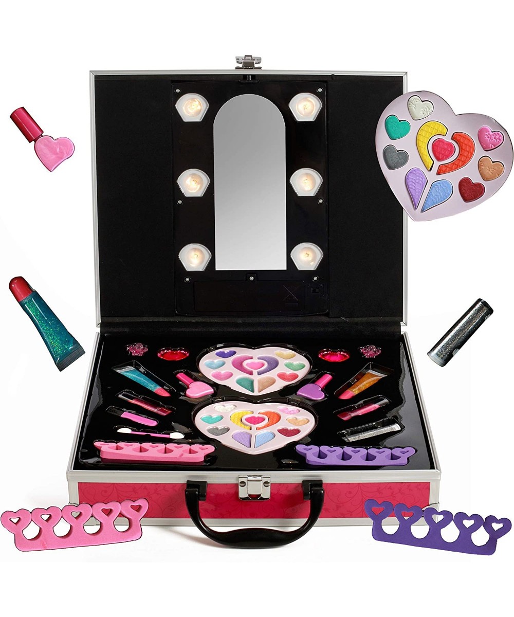 Pretend Play Makeup for Princess Girls Cosmetic Set in Sturdy Hot Pink Travel Case with Built in Lights and Mirror Non-Toxic ...