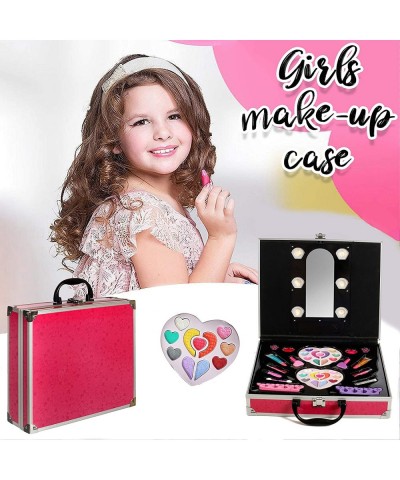 Pretend Play Makeup for Princess Girls Cosmetic Set in Sturdy Hot Pink Travel Case with Built in Lights and Mirror Non-Toxic ...