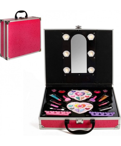 Pretend Play Makeup for Princess Girls Cosmetic Set in Sturdy Hot Pink Travel Case with Built in Lights and Mirror Non-Toxic ...