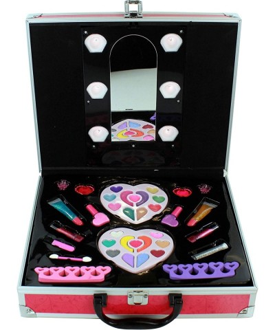 Pretend Play Makeup for Princess Girls Cosmetic Set in Sturdy Hot Pink Travel Case with Built in Lights and Mirror Non-Toxic ...