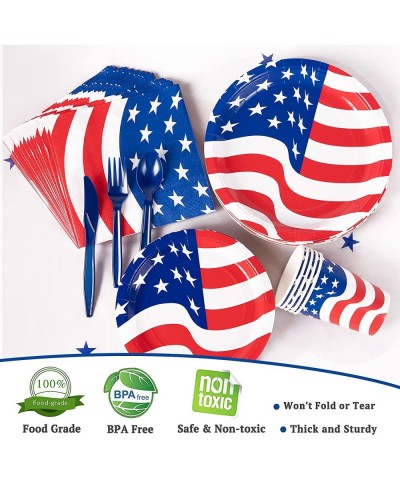 American Flag Party Supplies Serves 24 Patriotic Party Decorations Plates and Napkins Tablecloth Banner Utensil Total 171 PCS...