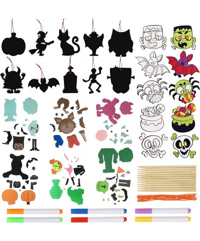 26 Packs Halloween Art and Craft Kit with10 Rainbow Scratch Card Ornaments 10 Fridge Magnets and 6 Foam Characters DIY Craft ...