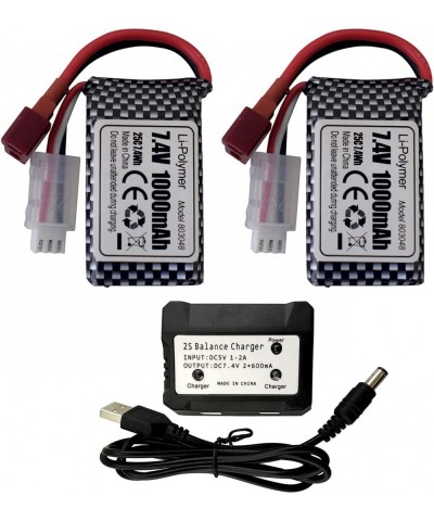 Accessory 2PCS 7.4V 1000mAh Lithium Battery & 2-in-1 Charger for 18858 18859 18859A 18859E HM163 HM164 35-DJ03 35-DJ04 SN-DJ0...