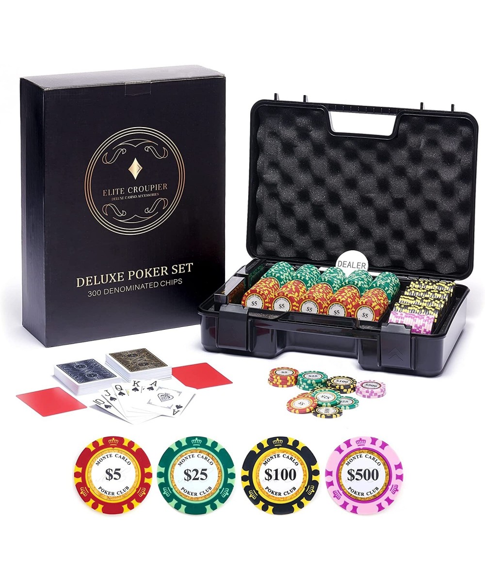 Deluxe 300 Poker Chips Set - Poker Set 300 Chips Shock Resistant Case 2 Tones Monte Carlo Poker Chips (14g Clay Poker Chips w...