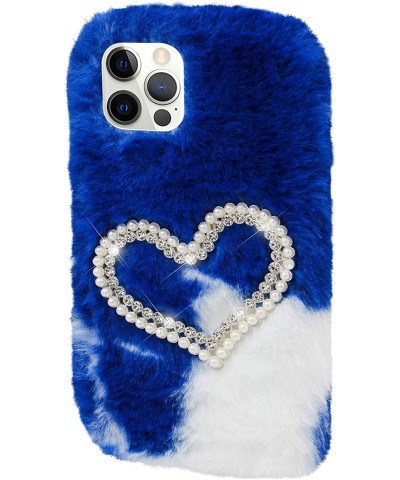 Plush Case for iPhone 12 Mini 5.4 Inch Cute Bling Pearl Diamond Double Love Heart Winter Warm Fluffy Handmade Fur Shell for G...