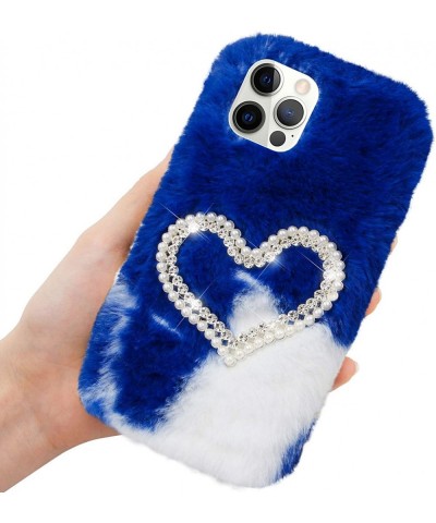 Plush Case for iPhone 12 Mini 5.4 Inch Cute Bling Pearl Diamond Double Love Heart Winter Warm Fluffy Handmade Fur Shell for G...