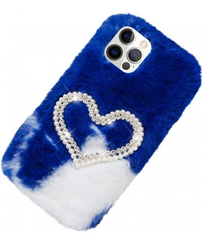 Plush Case for iPhone 12 Mini 5.4 Inch Cute Bling Pearl Diamond Double Love Heart Winter Warm Fluffy Handmade Fur Shell for G...