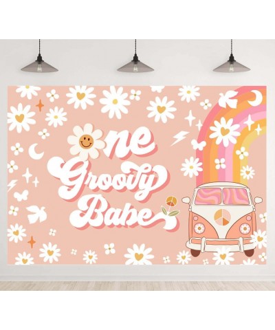 One Groovy Happy Birthday Backdrop for Girls Retro Boho 1st Birthday Party Photo Background Girl Daisy Floral Happy 1st Birth...