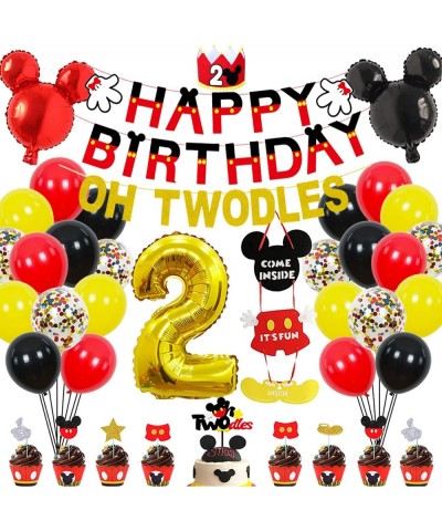 2nd Mouse Birthday Party Supplies Decorations 57Pcs - HAPPY BIRTHDAY Banner OH TWODLES Banner '2' Foil Balloon Balloons Hat D...