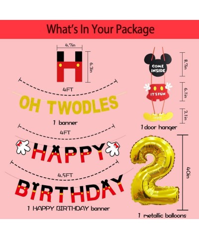 2nd Mouse Birthday Party Supplies Decorations 57Pcs - HAPPY BIRTHDAY Banner OH TWODLES Banner '2' Foil Balloon Balloons Hat D...