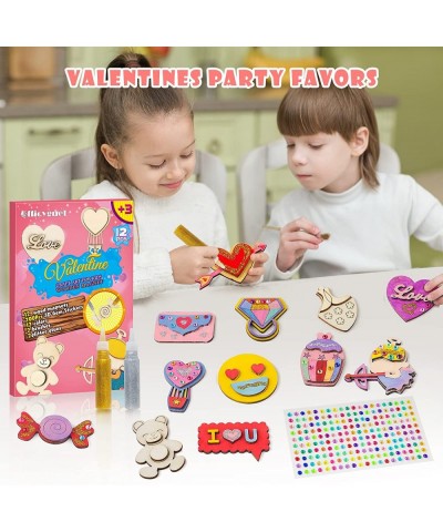 Valentines Day Craft Art for Kids - 12 PCS Wooden Magnet Creativity DIY Painting Kit with Gem Stickers Valentine Party Decora...