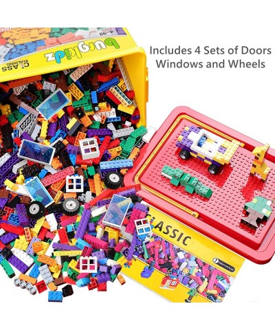 Building Bricks 1020 Pieces Set 1000 Basic Building Blocks in 17 Fun Shapes Includes Wheels Door Window Bulk Block with Stora...