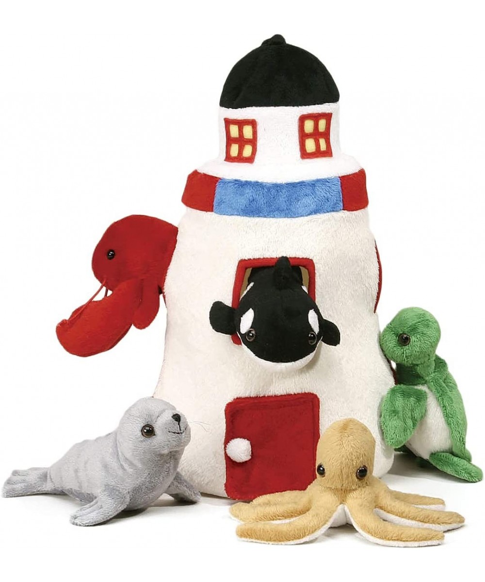 Plush Lighthouse with Animals - Five (5) Stuffed Sea Animals (Orca Lobster Sea Turtle Seal Octopus) in Play Lighthouse Carryi...