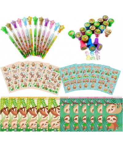 Sloth Birthday Party Favor Set (12 multi-point pencils 12 self-inking stampers 12 sticker sheets 12 small spiral notepads) Sl...