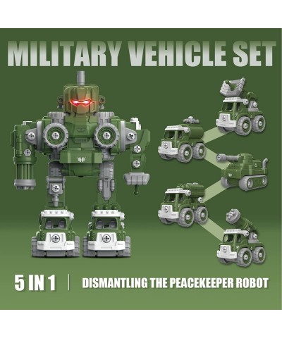 STEM Toys Take Apart Robot Toys Set Military Trucks Toys for 3 4 5 6 7 8 Years Old Boys 5 in 1 Vehicles Robot Toys for Kids C...