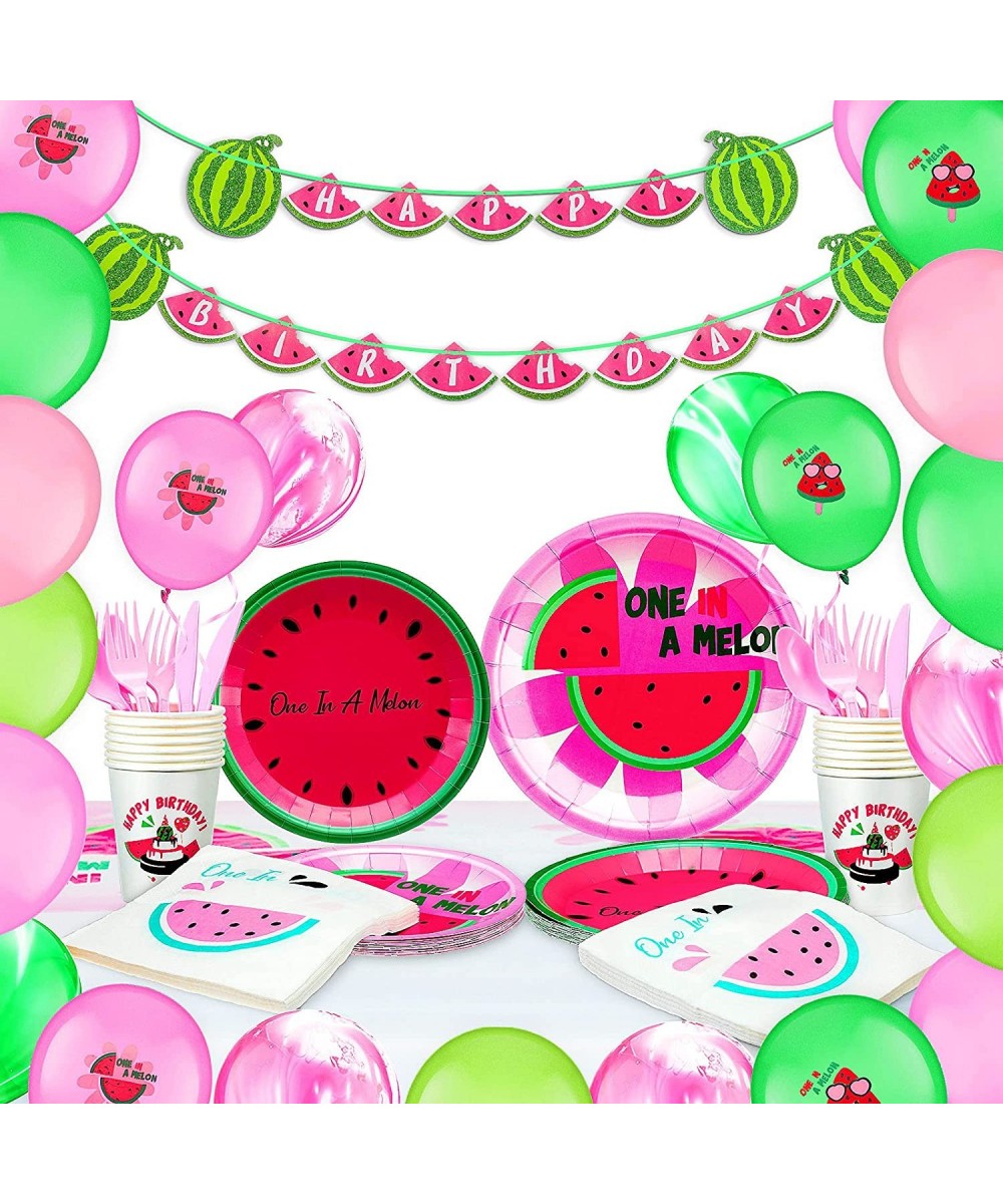 128 Pieces Watermelon Birthday Party Decoration Includes One in a Melon Party Supplies Watermelon Balloons Birthday Banner Ta...