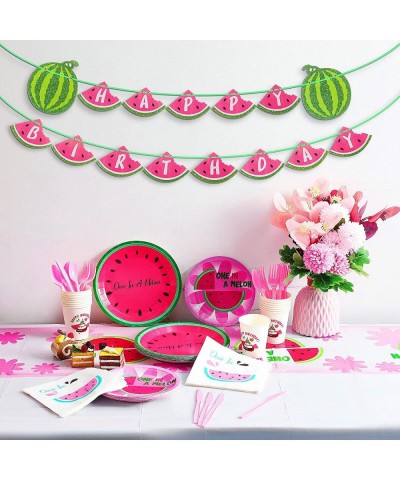 128 Pieces Watermelon Birthday Party Decoration Includes One in a Melon Party Supplies Watermelon Balloons Birthday Banner Ta...