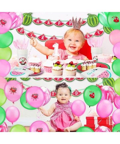 128 Pieces Watermelon Birthday Party Decoration Includes One in a Melon Party Supplies Watermelon Balloons Birthday Banner Ta...