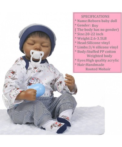 Reborn Baby Dolls African American Boys Black Baby Realistic Silicone Vinyl 22 Inches Handmade Weighted Cute Eyes Closed Slee...