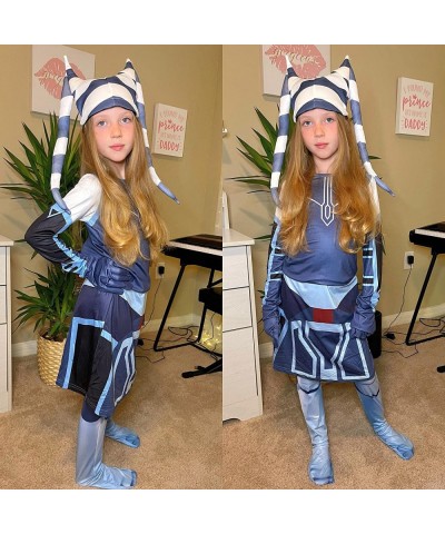 Kids Ahsoka Tano Mandalorian Costume Star Warrior Outfit with Headpiece Jumpsuit for Girl Boy Halloween Cosplay Dress Up $56....