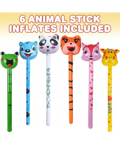 Inflatable Animal Sticks Set of 6 Animal Inflates for Kids in Assorted Designs Zoo Party Favors and Wild One Birthday Decorat...