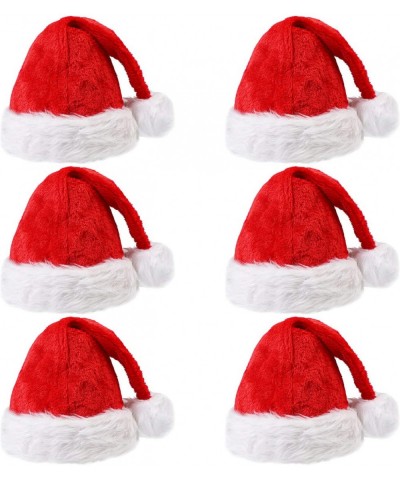 6 Pack Christmas Santa Hats Plush Velvet in Traditional Red and White with Comfort Liner Santa Hat for Christmas Costume Part...