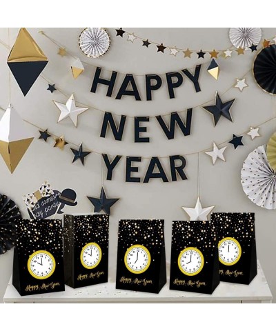 New Years Eve Party Bags 12 Pack Happy New Year Countdown Party Gift Bags Black and Gold Clock Goodie Bag for Happy New Year ...