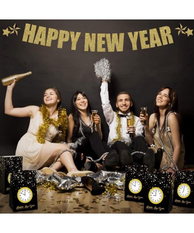 New Years Eve Party Bags 12 Pack Happy New Year Countdown Party Gift Bags Black and Gold Clock Goodie Bag for Happy New Year ...