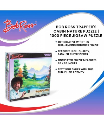 Bob Ross Trapper's Cabin Nature Puzzle for Adults and Kids | Countryside Lake House 1000 Piece Jigsaw Puzzle Toy | Interactiv...