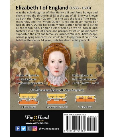 Elizabeth I of England - Paper Craft Model 3D Assembly Puzzle Home Décor Educational Birthday Gift $22.45 3-D Puzzles