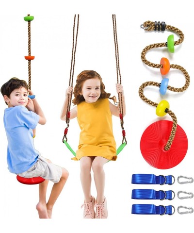 Tree Swing Climbing Rope 2 Pack Multicolor with Platforms Red Disc Swings Seat - Outdoor Playground Set Accessories Tree Hous...